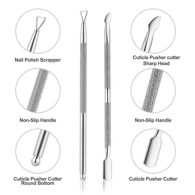 YINYIN Cuticle Trimmer with Cuticle Pusher and Cutter, Professional Stainless Steel Nippers, Cutter Clippers, Cuticle Remover, Pedicure Manicure Tools for Fingernails and Toenails, Sliver