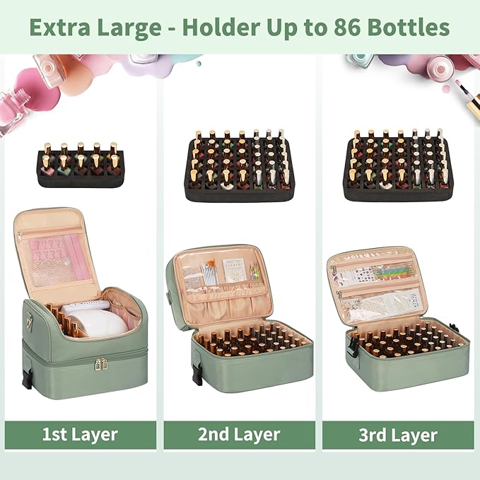 CUBETASTIC Nail Polish Organizer Case, Nail Supplies Storage Box Holds 86 Bottles Nail Polish & Nail Lamp, Travel Nail Tech Carrying Case, Nail Kit Bag For Nail Stuff & Manicure Tools