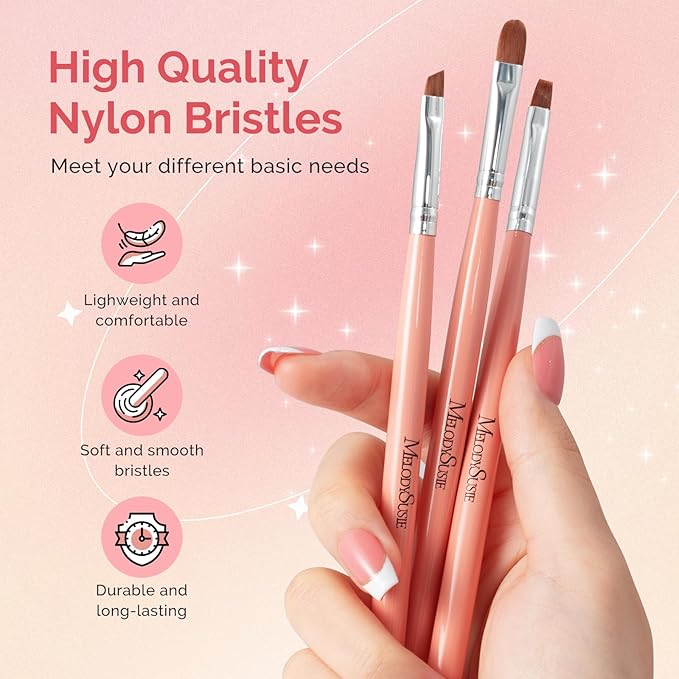 MelodySusie 3Pcs Nail Art Clean Up Brushes,Flat/Oval/Angled Gel Nail Brushes,For Nail Art Design Painting DIY and Cleaning Polish Mistake on the Cuticles Or Gel Application