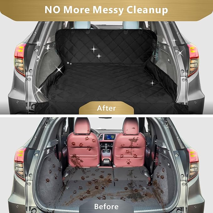 F-color SUV Cargo Liner for Dogs, Heavy Duty Water Resistant Pet Cargo Cover Dog Seat Cover Mat for Mid-Size SUVs Sedans Vans with Bumper Flap Protector, Non-Slip, Standard Size Universal Fit, Black