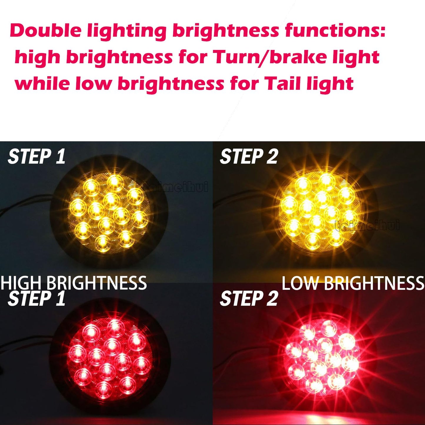 fouwick LED Trailer Lights Kit, 12V Submersible Tail Marker Lights with Wiring Lamp Harness for Boat Car Truck RV Utility Snowmobile Turn Signal License Plate Stop Reverse, 4 Inch Round Amber