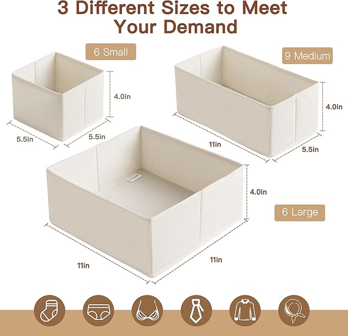 Criusia Drawer Organizer Clothes, 21 Pack Dresser Organizer for Baby Clothes, Underwear, Sock - Foldable Closet Organization and Storage Dividers Bins for Nursery, Bedroom (Oatmeal)