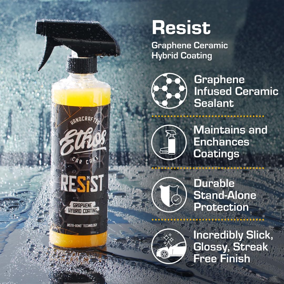 Ethos RESIST Graphene Spray Coating for Cars – Graphene Ceramic Coating Spray, Extreme Hydrophobic Protection, Gloss Enhancement, Ceramic Coating for Cars – 16oz