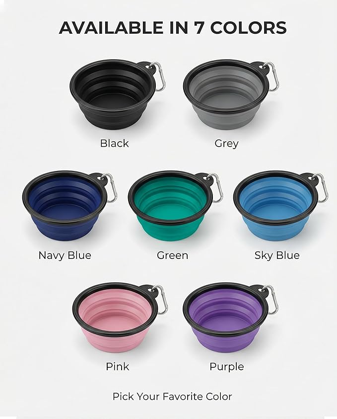 Rest-Eazzzy 2-Pack Collapsible Dog Bowls for Travel - Upgraded TPE Portable Dog Water Bowl with Reinforced Rim - Dishwasher Safe Foldable Feeding Dish for Walking, Hiking, Camping