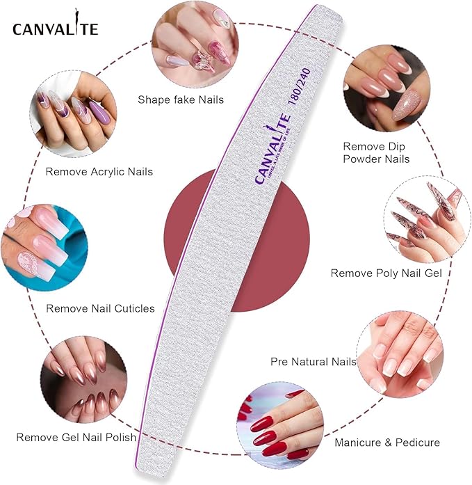 Canvalite Nail Files for Natural Nails 180/240 Grit Emery Board for Nails Styling Tools for Home and Salon Use 10 PCS