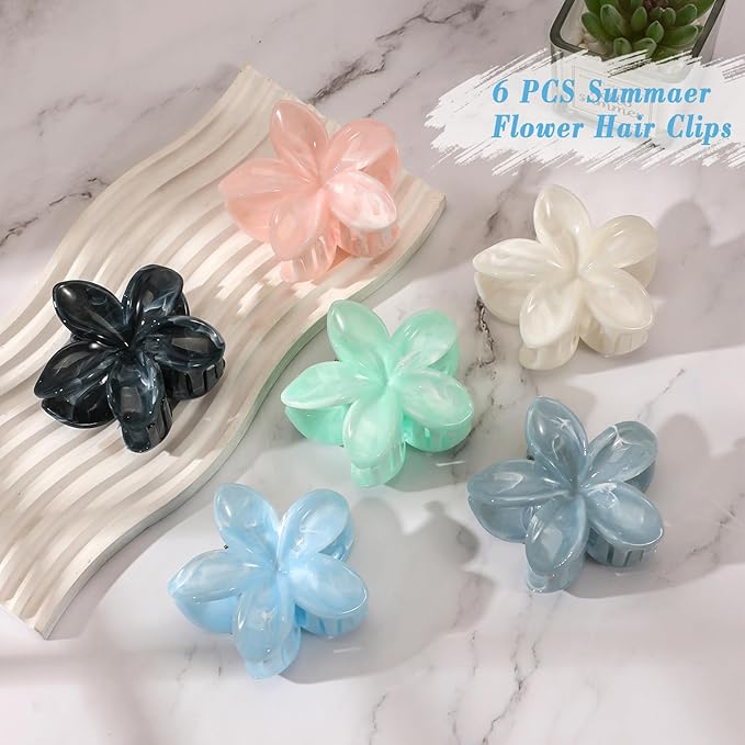 6 Pack Flower Hair Clips for Women, Flower Claw Clips for Thick Thin Hair, Cute Hair Barrettes Elegant & Durable, Fashion Hair Accessories Stylish Hair Claw Clips for Women & Girls (Assorted Colors)