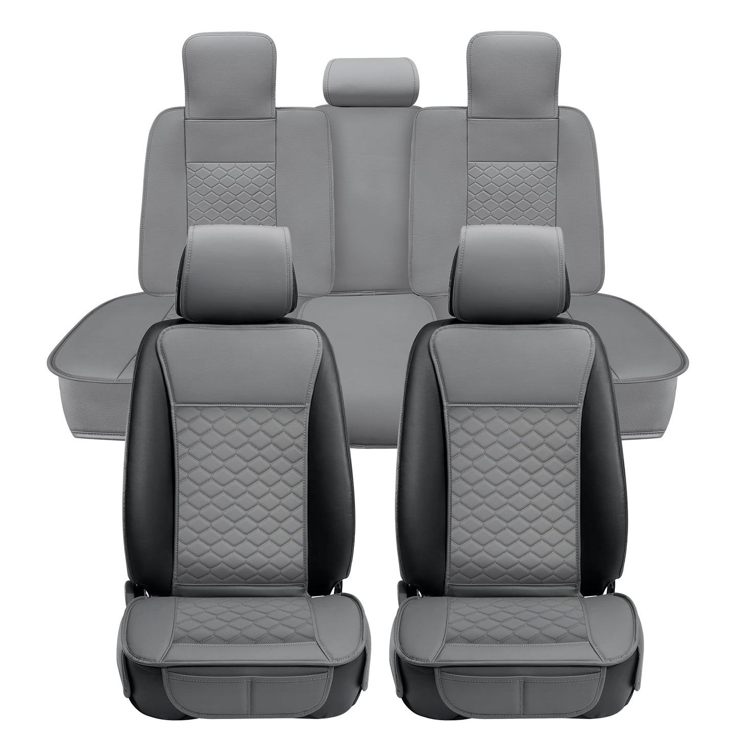 Elantrip Car Seat Cover Full Set Leather Car Seat Protector Universal fit for Most Cars SUVs and Trucks Water Proof Front and Rear Seat Protector Gray