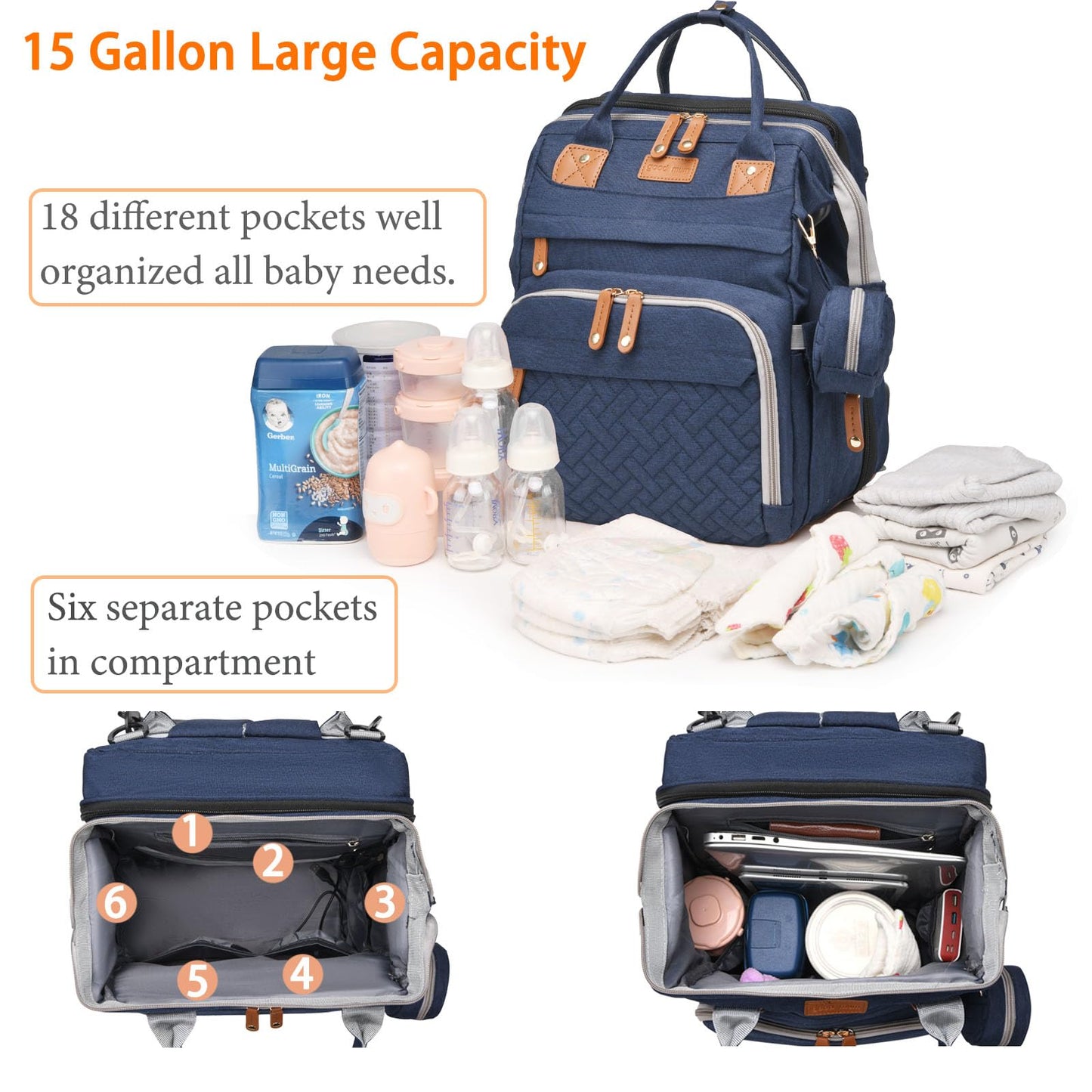 Astro alan Baby Diaper Bags with Changing Station, Waterproof Diaper Bag Backpack for Moms Dads with USB Charging Port, Baby Shower Gifts, Large Capacity diaper backpack, Blue
