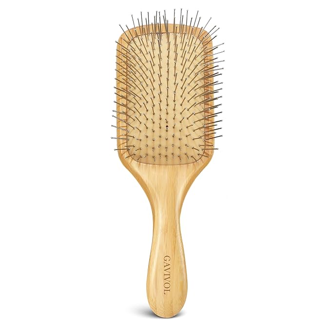 Bamboo Hair Brush for Men & Women Ã¢ÂÂ Natural Scalp Massager with Steel Bristles, Promotes Hair Growth, Anti-Static & Travel-Friendly, Wet Brush & Detangler (Kids/Adults)