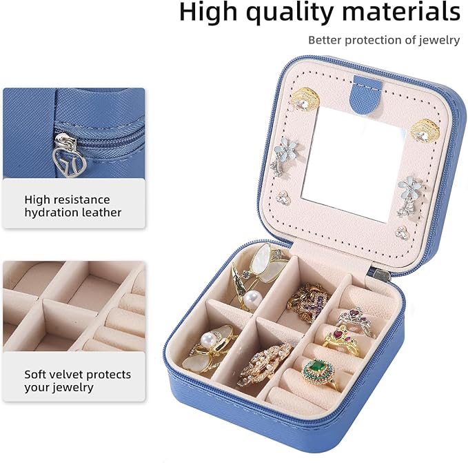 KElofoN Travel jewelry case Travel jewelry box Travel Jewelry Organizer Small Jewelry Organizer Box Gift for Girls Women with Mirror(Deep blue)