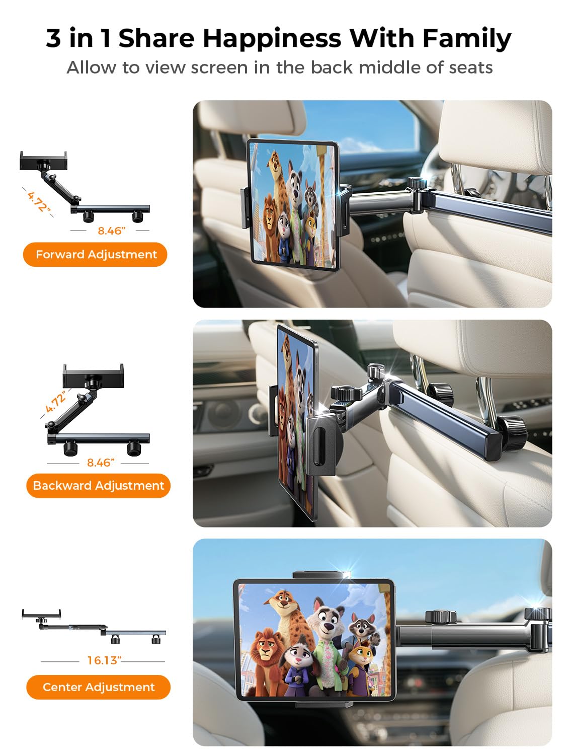 LISEN for iPad Holder Car Road Trip Travel Essentials Activities for Toddler Kids Gifts, Car Accessories for Women Interior Men Truck 3in1 Tablet Holder Back Seat Car Camping Headrest Organizer