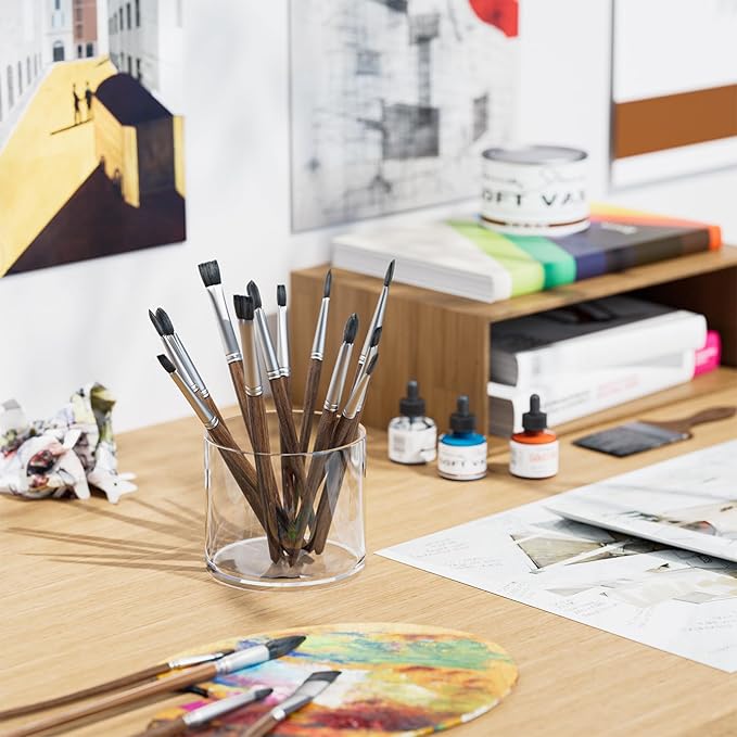 MaxGear Acrylic Pen Holder 2-Pack, Clear Round Makeup Brush Holder & Pencil Cup, Versatile Cylinder Container Organizer for Desk, Cosmetics, Toothbrush, Crayons, Utensils, Office & Stationery Supplies