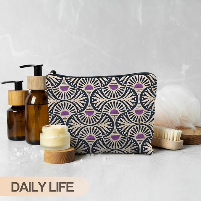 Boho Makeup Bag Gifts for Women, Sunset Leaf Aesthetic Makeup Pouch(Purple)