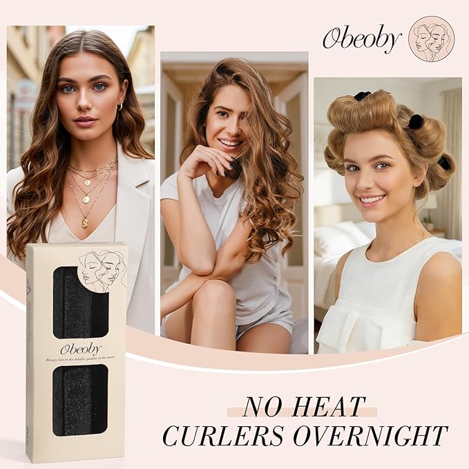 Heatless Curlers, Heatless Curls Overnight Set for Women, No Heat Hair Curlers to Sleep In, Jumbo Overnight Curls with Blowout Rods for Long Hair (Black, 3 Pack Curling Rod with 1 Scarf)