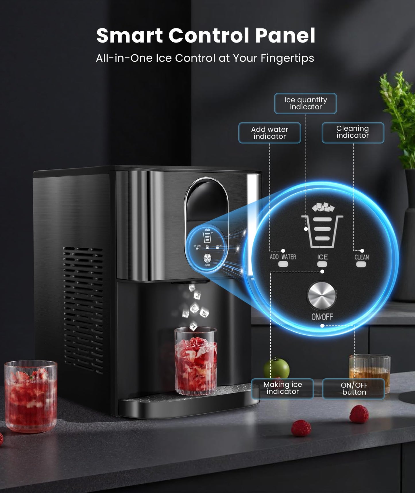 Cowsar Nugget Ice Maker Countertop, 44lbs/24H Soft Chewable Pellet Ice Machine with Dispenser, Self-Cleaning, 2.4L Removable Water Tank, One-Click Operation, Ideal for Home/Kitchen/Bar/Office, Black