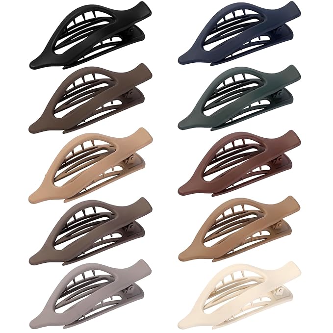 10 Pcs Flat Hair Clips for Women French Concord Claw Clips for Thick and Thin Hair Claw Clips Duck Billed Barrettes Hair Accessories for Women and Girls (Brown Dark Colorful)