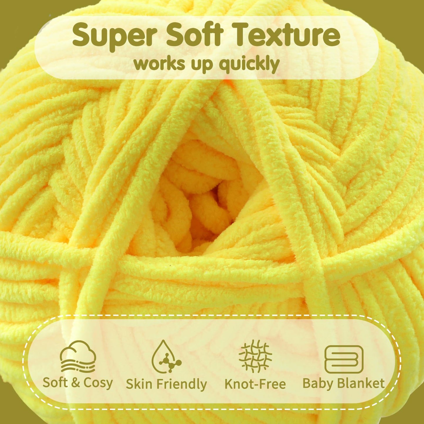 6 Super Bulky Velvet Chenille Yarn for Crocheting - 2 Skein of 200g/7 oz - Ultra Soft Heavy Weight Chunky Knitting Yarn for Baby Blankets, Amigurumi, Home Decor（Beige，2 Skein）