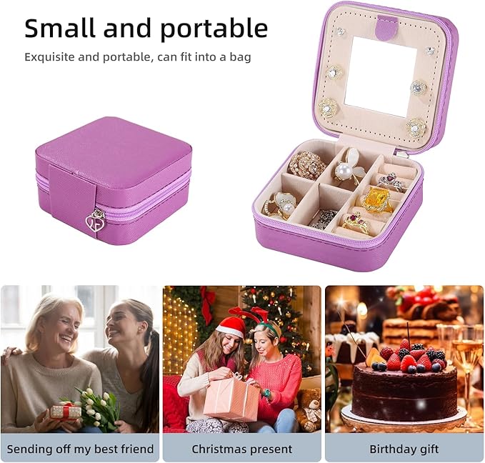 KElofoN Travel jewelry case Travel jewelry box Travel Jewelry Organizer Small Jewelry Organizer Box for Girls Women with Mirror (Purple-5)