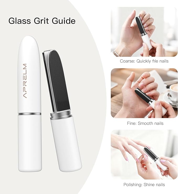 3-in-1 Glass Nail File, Professional 3-Sided Nail Files and Buffers, Coarse/Fine/Polishing Nail Files (White)