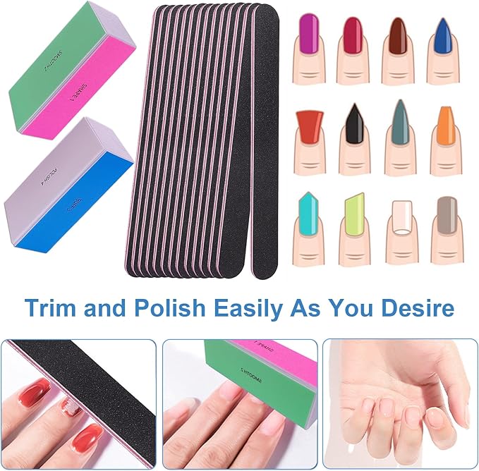 Nail File and Buffer Set, 4 Way Nail Buffers Shine Kit Professional Nail Files for Natural Nails Manicure Filer Filing Polishing Buff Nail Care Smoother Buffing Fingernail 100/120/240/600/3000 Grit