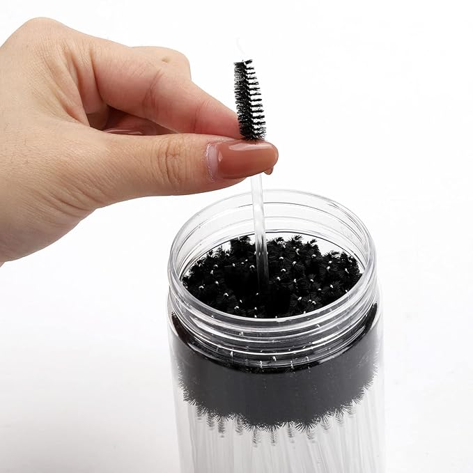100 Pcs Disposable Mascara Wands, Crystal Eyebrow Spoolies Brush for Eyelash Extensions, Makeup Applicators Kits Eyelash Brush with Container (Black)