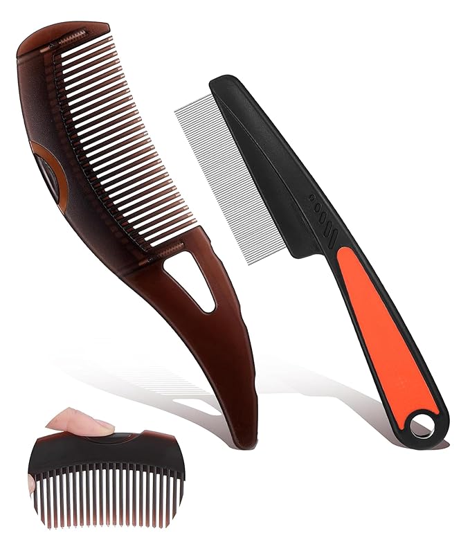 Dandruff Comb, Hollow Tooth Button Comb, Detoxing Comb Energy Massage Comb, Scalp Psoriasis Comb Dandruff Removal Comb, Lice Comb Multifunctional Hairbrush (Brown+Red)