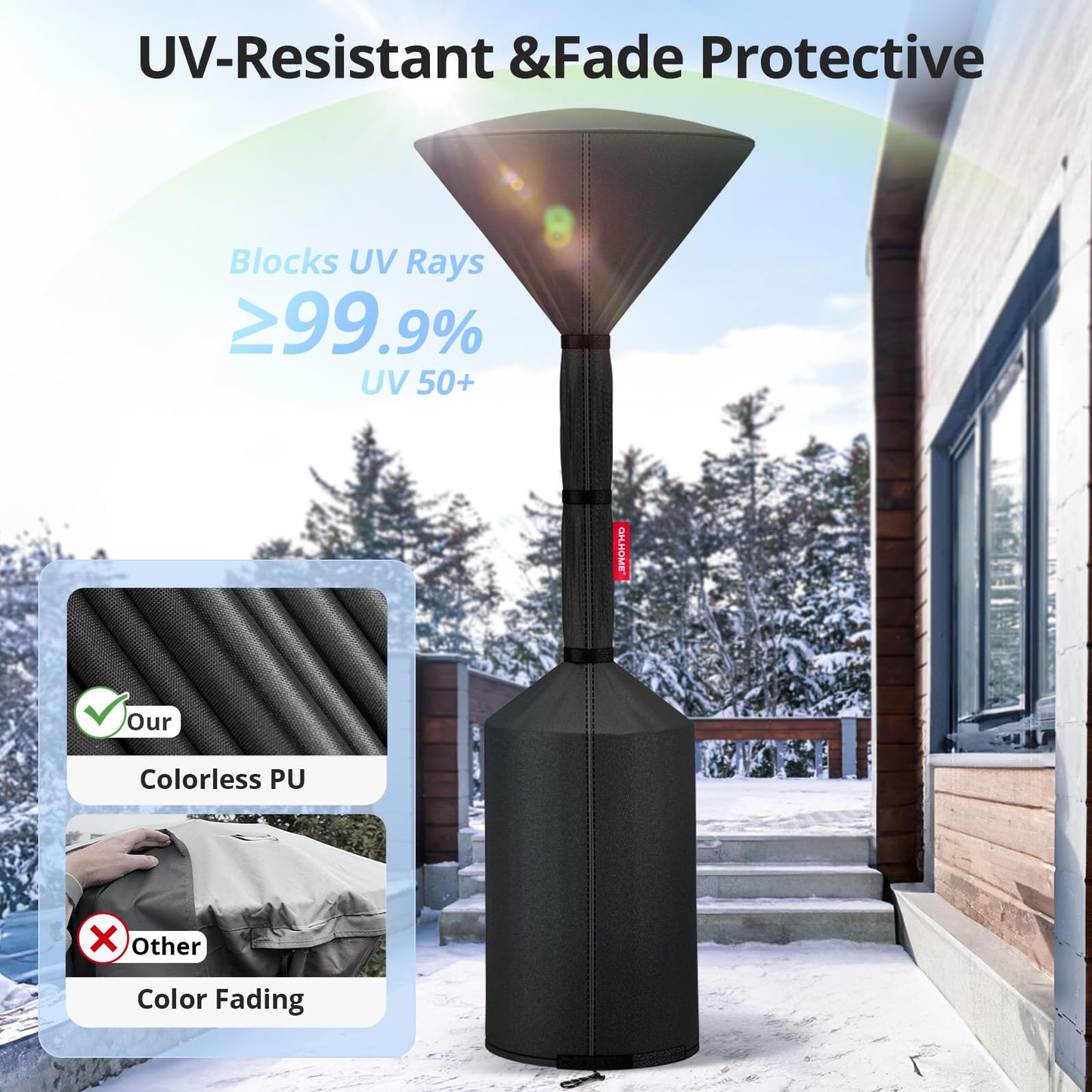 QH.HOME Patio Heater Covers, [2026 Upgraded Tear-Resistant Fabric] Waterproof with Robust Zipper,Dustproof/Wind/Sunlight/Snow-Resistant, (89"H x 33"D x 19"B ,Black)
