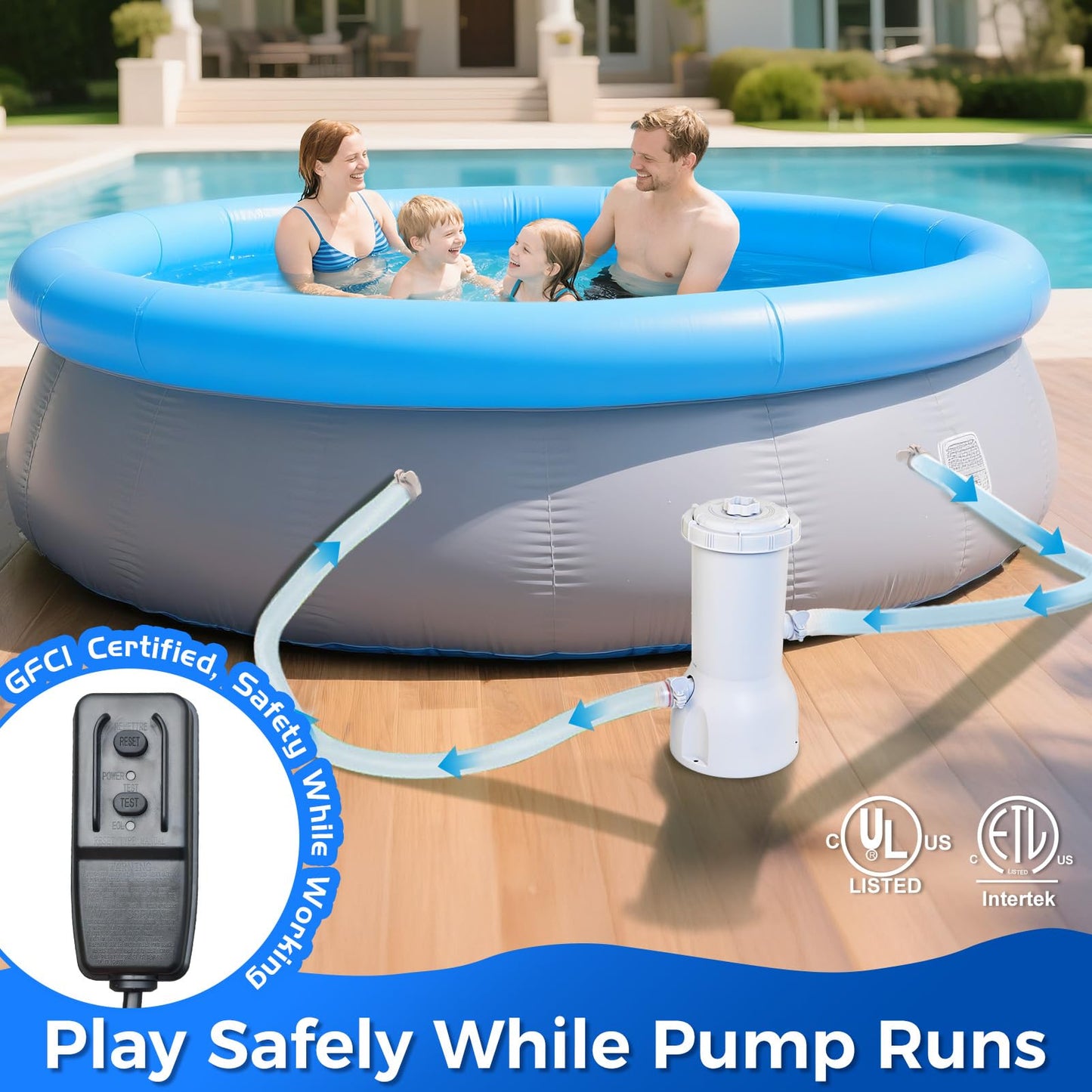 1000 Gallons Pool Filter Pump Above Ground, Swimming Pool Filter Cartridge Pump, Electric Pool Filters Pumps for Pools Sand Cleaning Tool Set, 1000 GPH Pools Pumps Above Ground