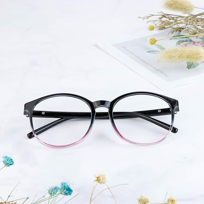 LifeArt Round Blue Light Blocking Glasses, Computer Glasses, Gaming Glasses, TV Glasses for Women Men (Black Purple, 2.00 Magnification)