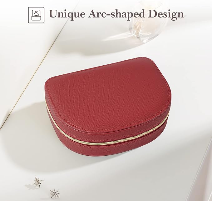 ProCase Travel Size Jewelry Box, Medium Portable Seashell-Shaped Jewelry Case, 2 Layer Jewelry Organizer in PU Leather for Women -Red