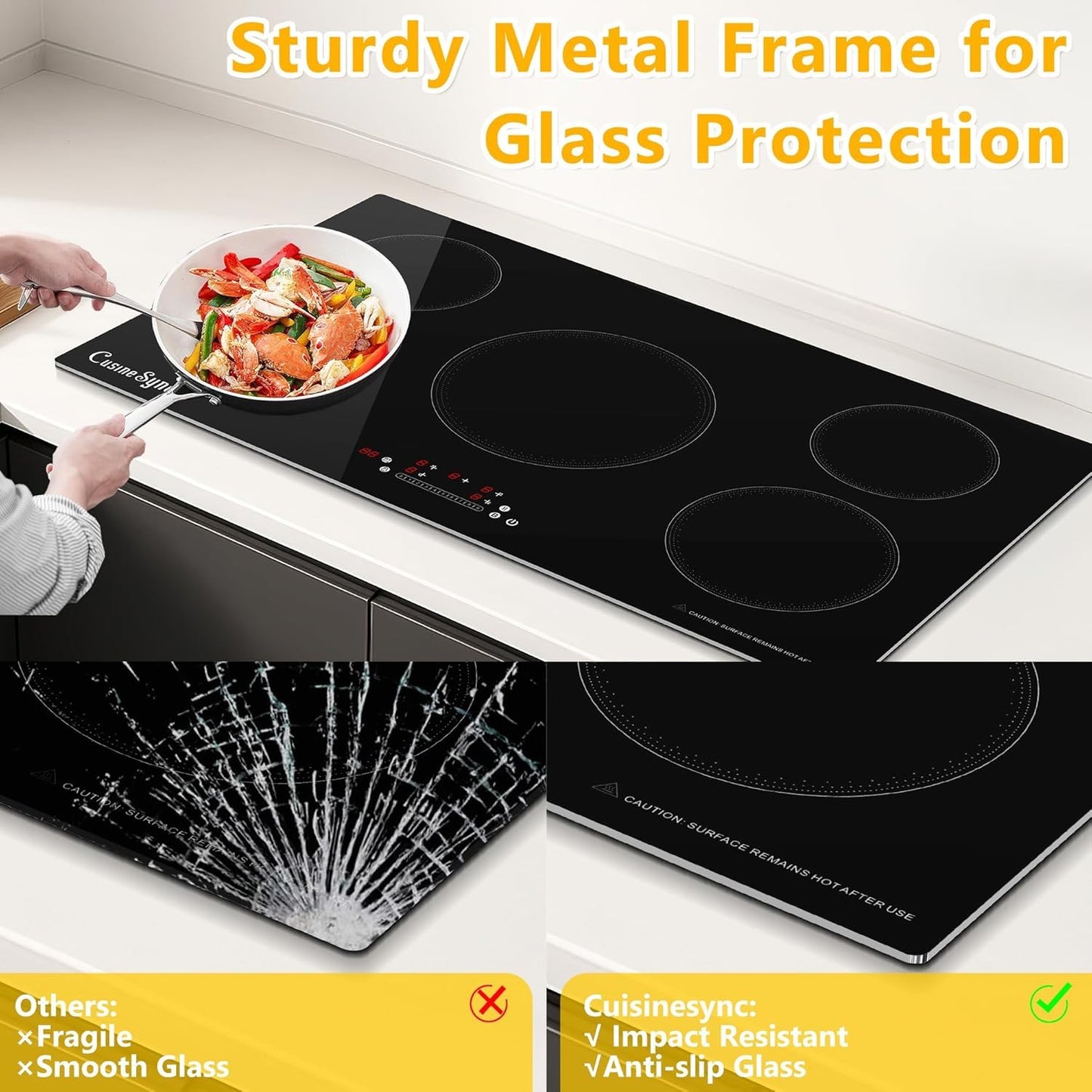 36 Inch Induction Cooktop, 5 Burner Built-In Electric Stove Top, 10800W High Output 240V Hardwired, Touch Control with Power Boost, 9 Power Levels, Timer, Child Lock & Residual Heat Indicator