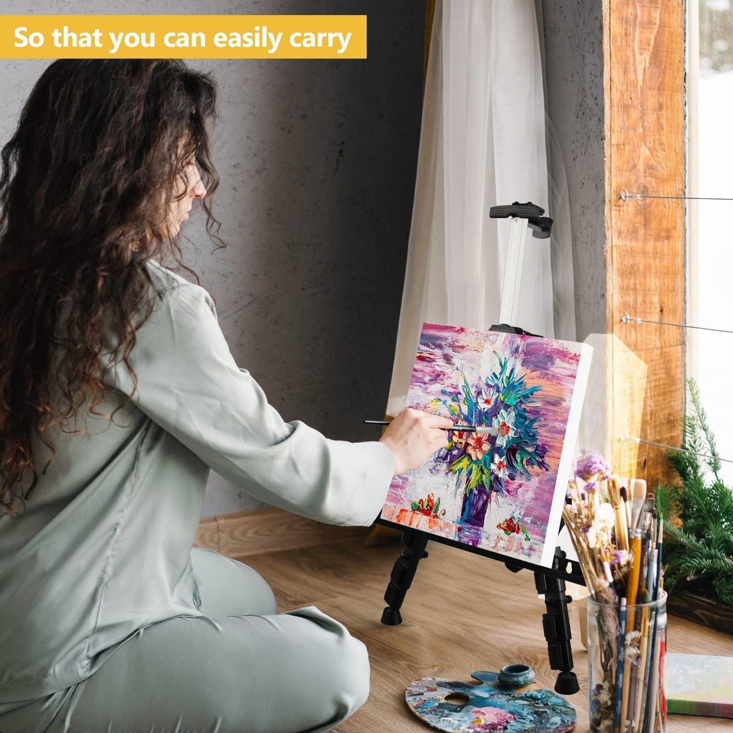 RRFTOK Art Painting Display Artist Easel Stand,Aluminum Metal Tripod Adjustable Easel for Painting Canvases Height from 17 to 66 Inch,Carry Bag for Table-Top/Floor Drawing and Displaying(3pack).