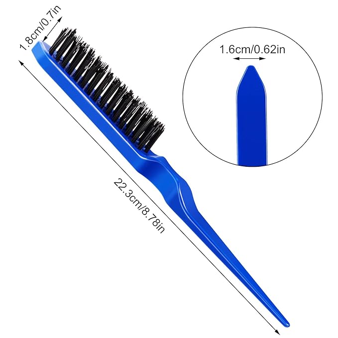 Yaomiao 6 Pcs Teasing Brush for Fine Hair Nylon Rat Tail Brush Set Women Three Row Salon Teasing Set for Back Combing, Root Hair Scalp Massage