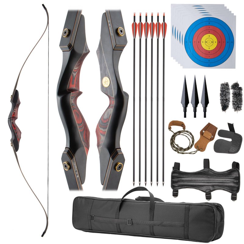 Professional Recurve Bow and Arrow Set for Adults Youth Beginners, 60'' Wooden Takedown Hunting Bow for Outdoor, Hunting and Practice, Right Hand, 30/40/50lbs (Bow and Arrow Set, 50LBS)
