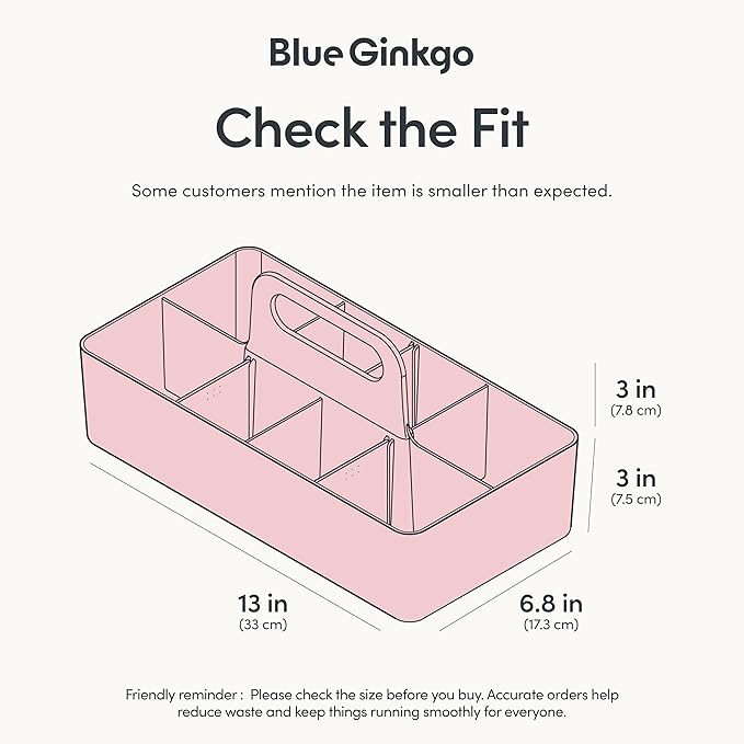 BLUE GINKGO Stackable Organizer Caddy – Korean-Made Portable Tote for Bathroom, Office, Crafts, or School Supplies (Long Rectangle, Pink)