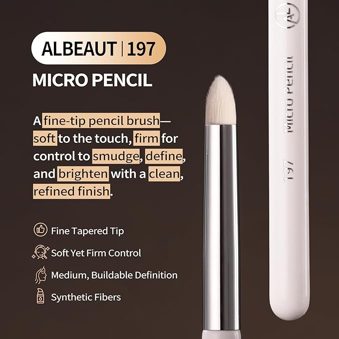 Small Eyeshadow Brush, Soft Firm Pencil Brush with Precise Point, Eyeliner Smudge Tool, Delicate Areas Eye Shadow Applicator for Inner Eye & Different Eye Shape (197 Micro Pencil)