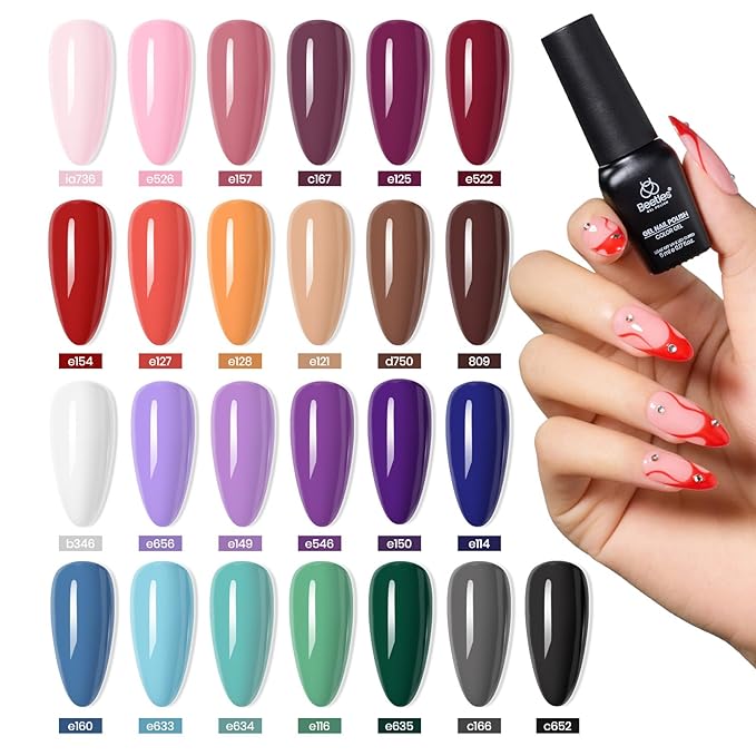 Beetles 25 Colors Gel Polish Set - Urban Rhythm Collection,Pink Red Blue Green Spring Gel Nail Polish Set with 3Pcs Base Top Coat Nail Art UV LED Soak Off DIY Salon Manicure