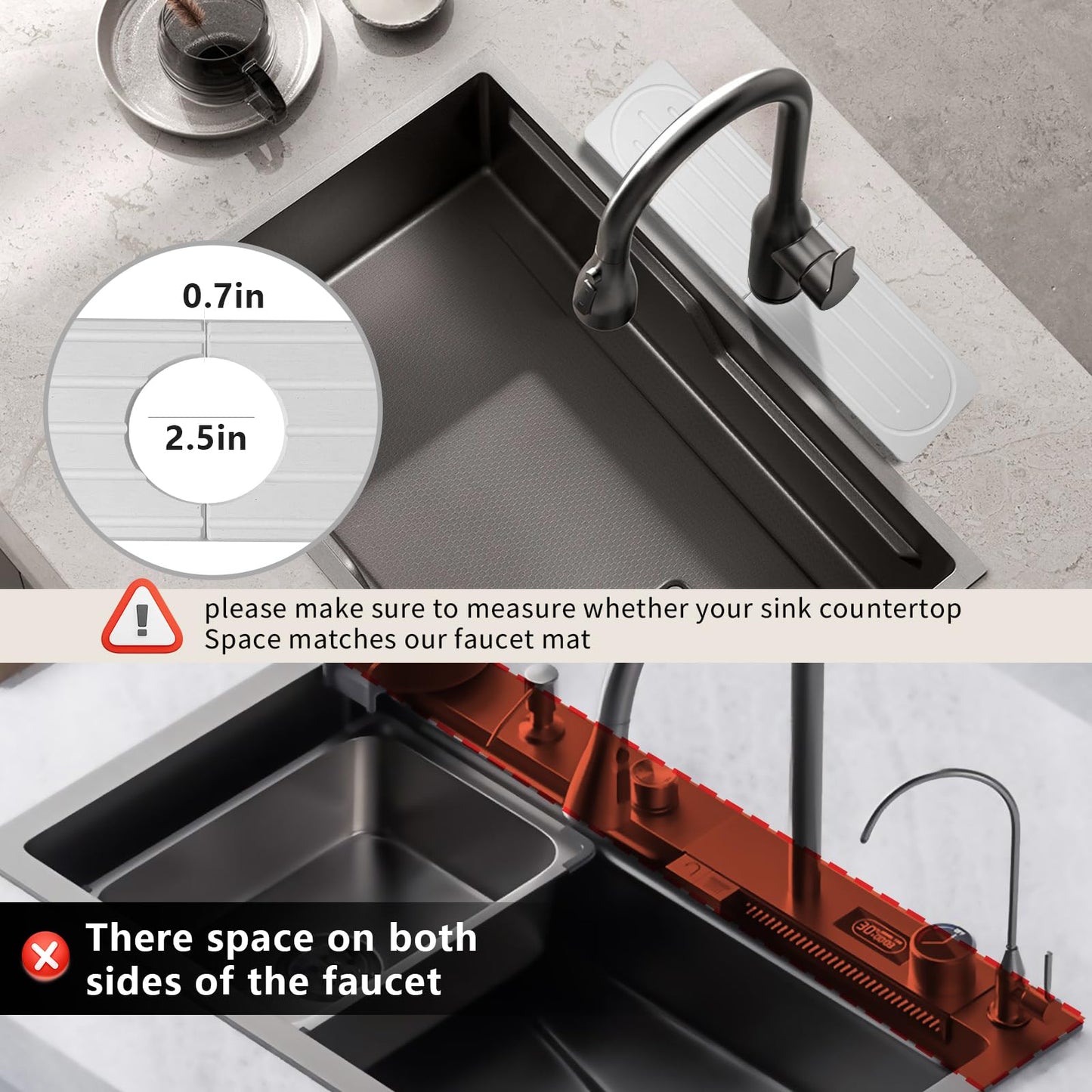 ITTIDYYD Stone Faucet Mat for Kitchen Sink, Diatomite Fast Drying Absorb Moisture Tray, Prevents Water Buildup, Durable Anti-slip Splash Guard Sink Protector (White, 15.7"x4")