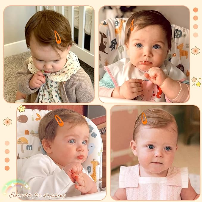 1Inch Snap Hair Clips, 60Pcs Small Clips for Little Girls, Baby Infant 3cm Hair Clips Barrettes for Toddlers Hair Accessories (Orange)