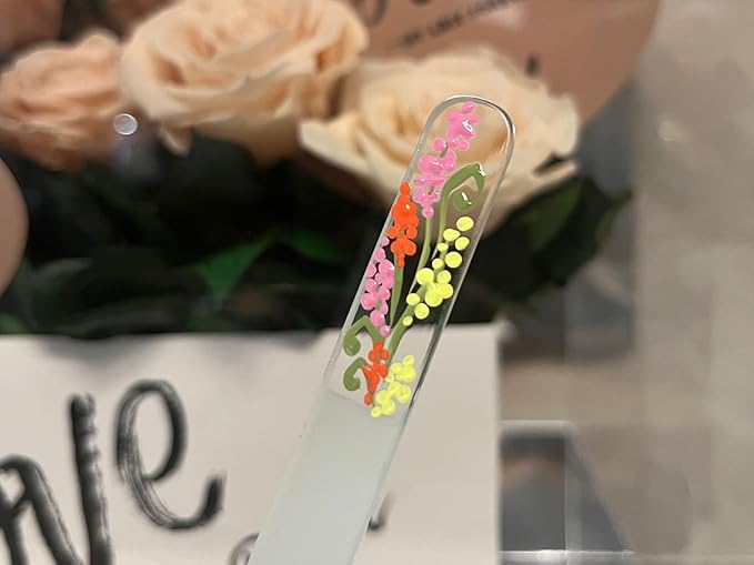 Hand-Painted Pastel Snapdragons Glass Nail File Ã¢ÂÂ Czech Crystal Manicure Tool, Gentle Durable Nail Care Gift for Women