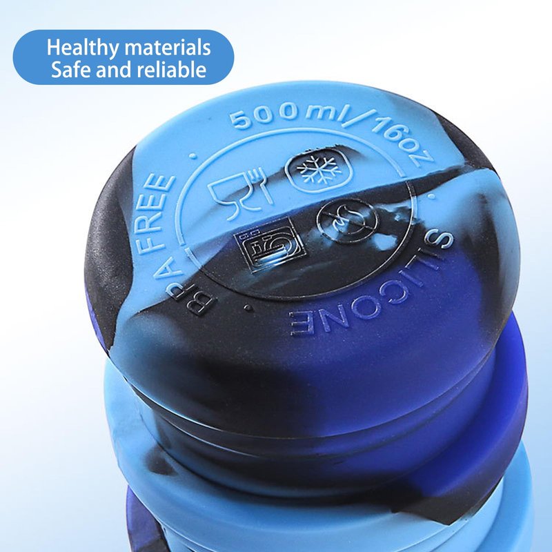 YCTMALL Collapsible Water Bottles Two Pack Travel Sports Portable Sport Water Bottle comes with mountaineering Buckle 500ml silicone Water-proof camping water bottle (Dark blue and Purple Color)