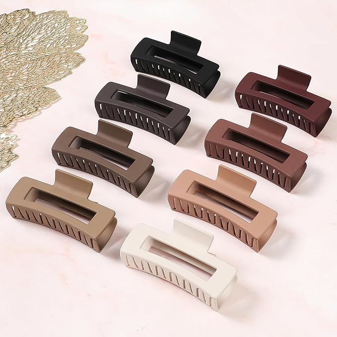 8 Pcs Hair Accessories for Women - 4.1 Inch Square Rectangle Jaw Clips for Women and Girls, Thick and Thin Hair(Coffee Red)