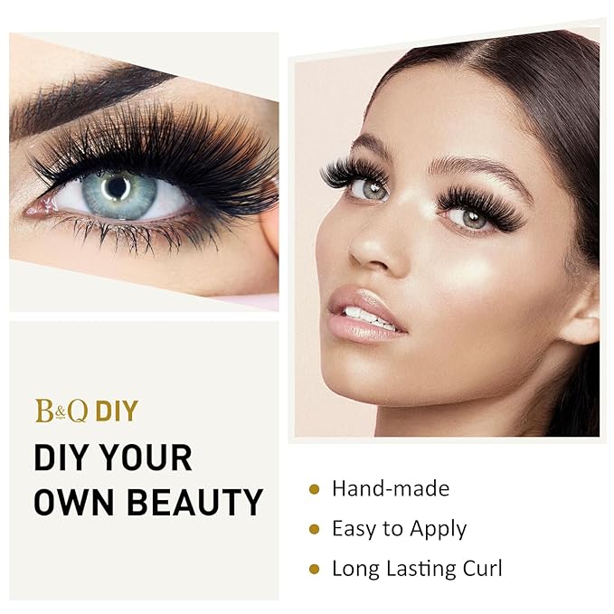 Lash Clusters B02 D Curl 14mm DIY Eyelash Extensions C D Curl B&Qaugen Mega Volume Individual Lashes Eyelash Clusters Extensions Individual Lashes Cluster DIY at Home 72 Clusters Lashes (NM-D-14mm)