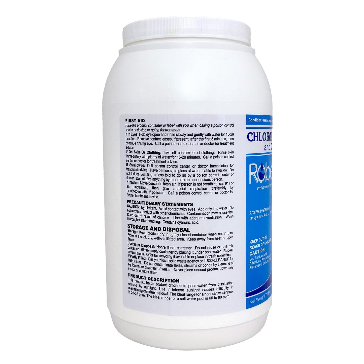 Robelle 7-Pounds Premium Chlorine Stabilizer and Conditioner, Concentrated Cyanuric Acid for Pools, Pool Stabilizer, Helps Chlorine Last Longer, Made in USA