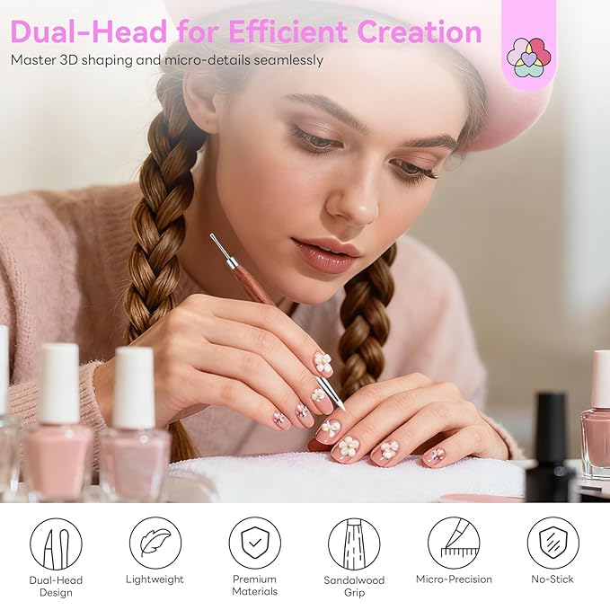 SAVILAND Nail Art Sculpture Pen: Silicone & Metal Dual Tipped Nail Brushes Silicone Nail Art Tools for Design Nail Foil Carving Drawing Shaping Effect Nail Art Pens Sandalwood Handle for Home DIY