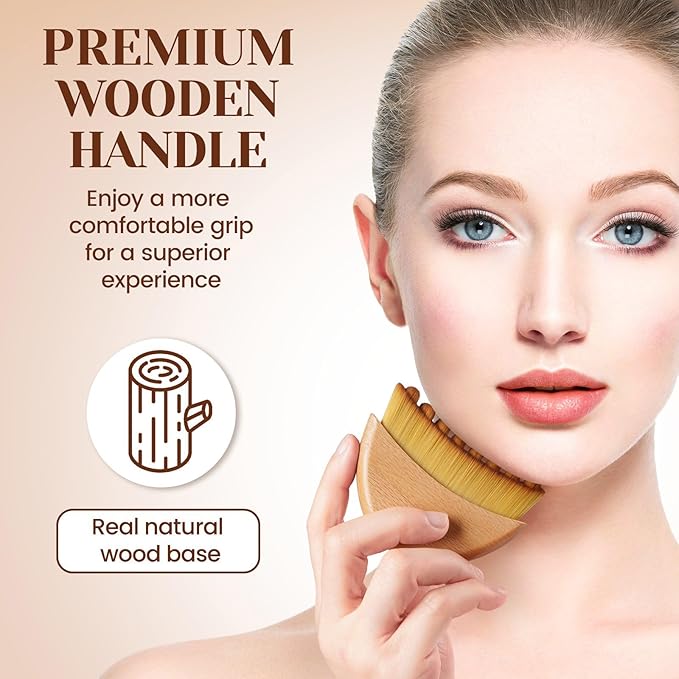 Lymphatic Contour Facial Brush with Natural Wooden Handle, Premium Lymphatic Drainage Massager for Facial Sculpting & Reduce Puffiness, Ergonomic Gua Sha Brush - Suitable for All Skin Types