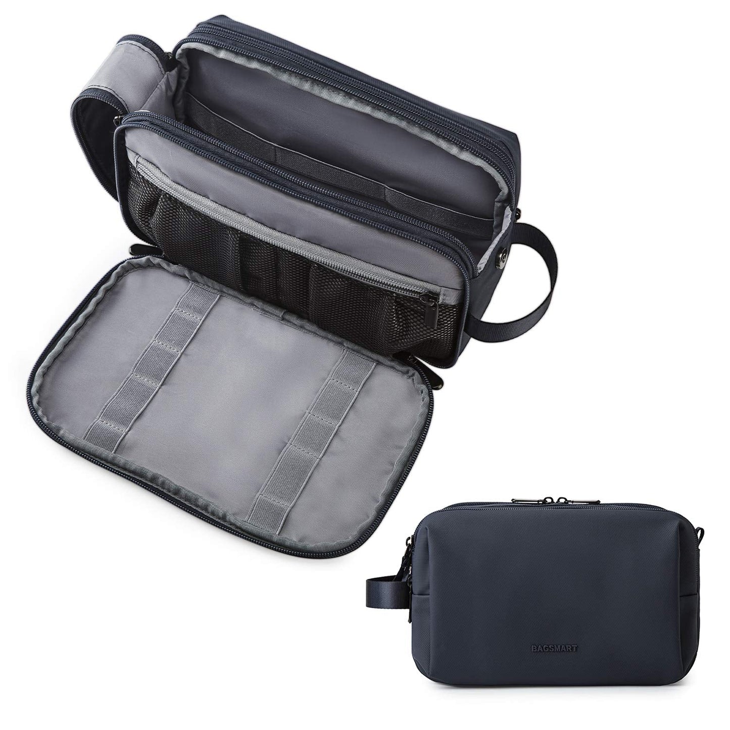 BAGSMART Toiletry Bag for Men, Travel Toiletry Organizer Dopp Kit Water-resistant Shaving Bag for Toiletries Accessories, Door Room Essentials,Navy Blue-medium