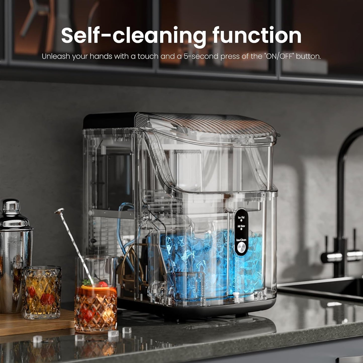 Nugget Ice Maker Countertop with Chewable Ice, 35lbs/Day, Portable Ice Maker Countertop with Handle, One-Click Operation, Compact Design Crushed Pellet Ice Maker for Home & Kitchen(Green)