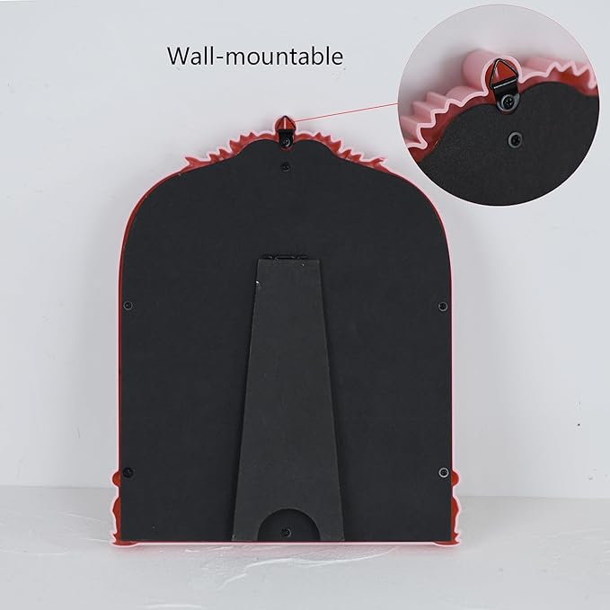 Pink Plastic Arched Makeup Mirror, Standing, Hanging or Wall Mount, Bathroom, Living Room, Bedroom White and Decorative Mirror (Pink-10.6 x 8.6 inch)