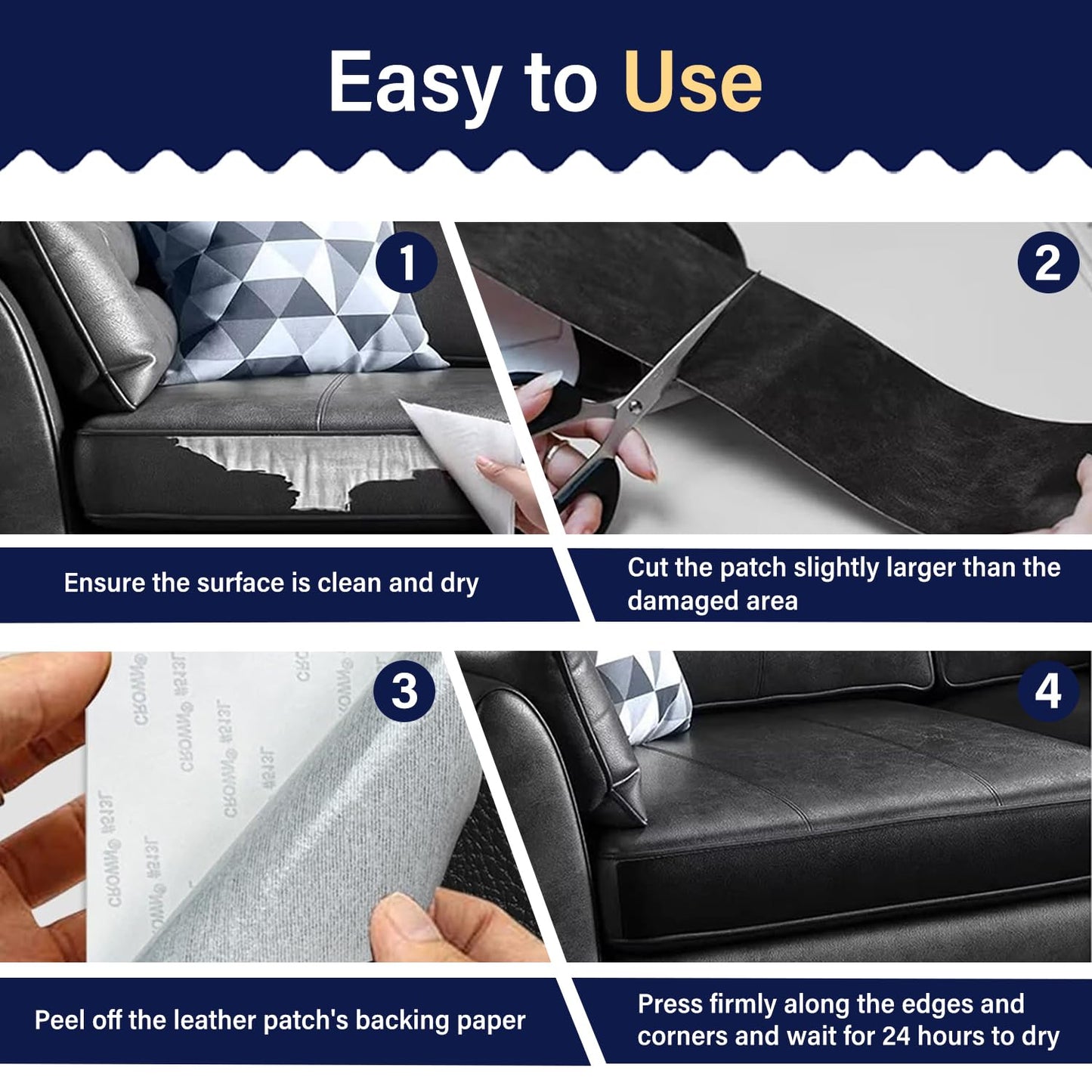 Zenyao Leather Repair Patch Tape - Self Adhesive Leather Repair Kit for Car Seat Furniture, Heavy Duty Vinyl Repair Patch for Couch Sofa, Waterproof Fix for Tears, 16x60 Inch Roll, Navy Blue
